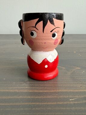 Vintage  Sevi brand hand-painted wooden egg cup